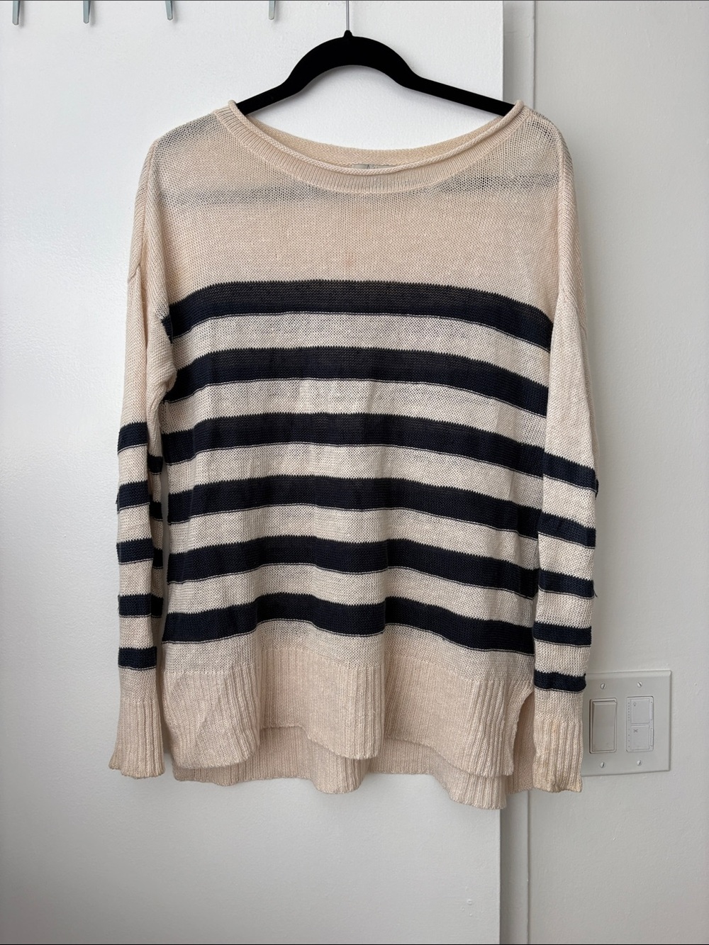 Joie Cream and Blue Striped Scoopneck Sweater